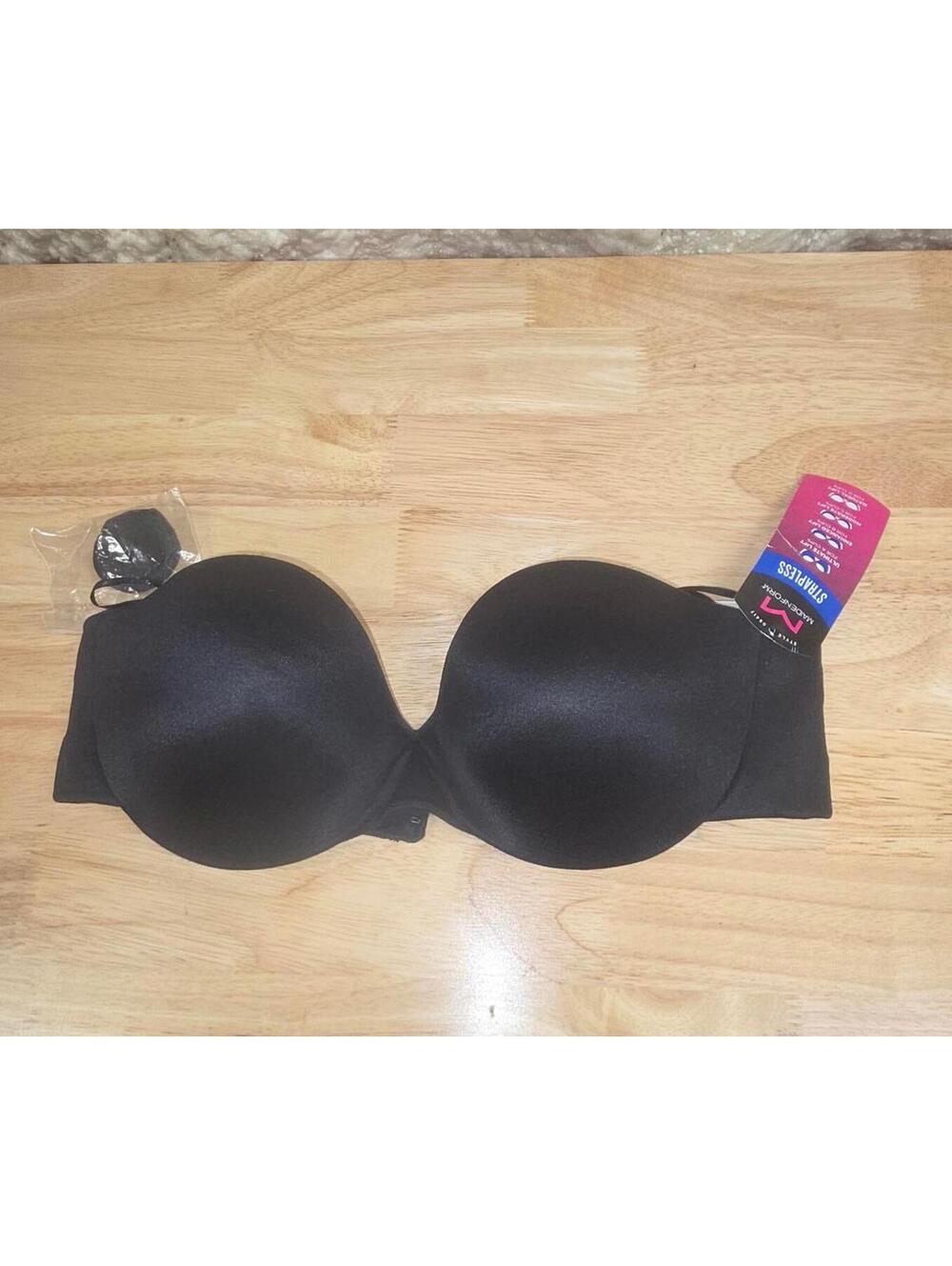 MAIDENFORM LOVE THE LIFT DEMI STRAPLESS MULTIWAY BRA BLACK SIZE 34B